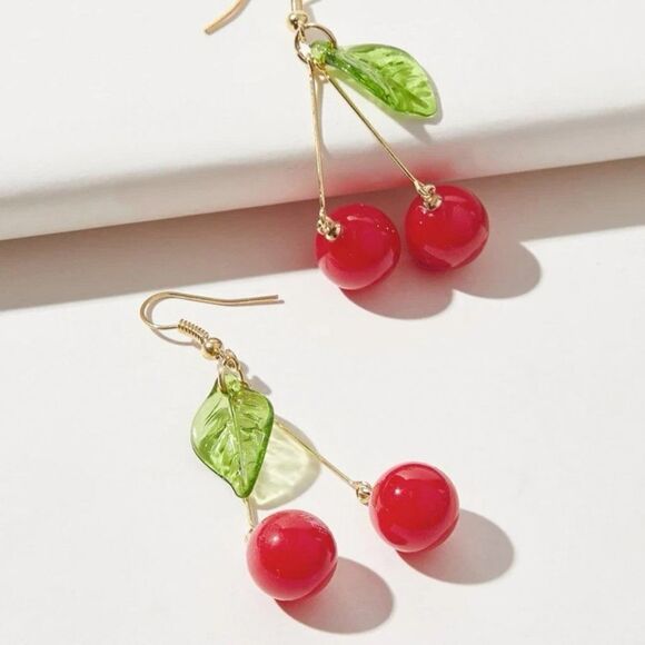 Acrylic Cherry Red Drop Earrings - Picture 1 of 11